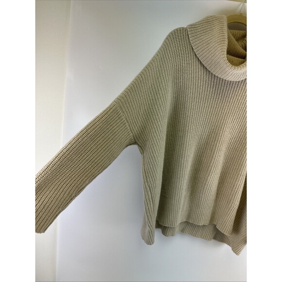 Autumn Cashmere Cowl Neck Sweater Knit Beige Faux Suede Elbow Patch Womens XL - Picture 2 of 11